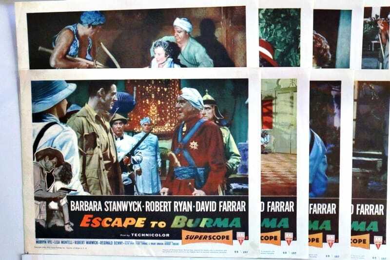 ORIGINAL LOBBY CARDS - ESCAPE TO BURMA - 1955 - set of 8