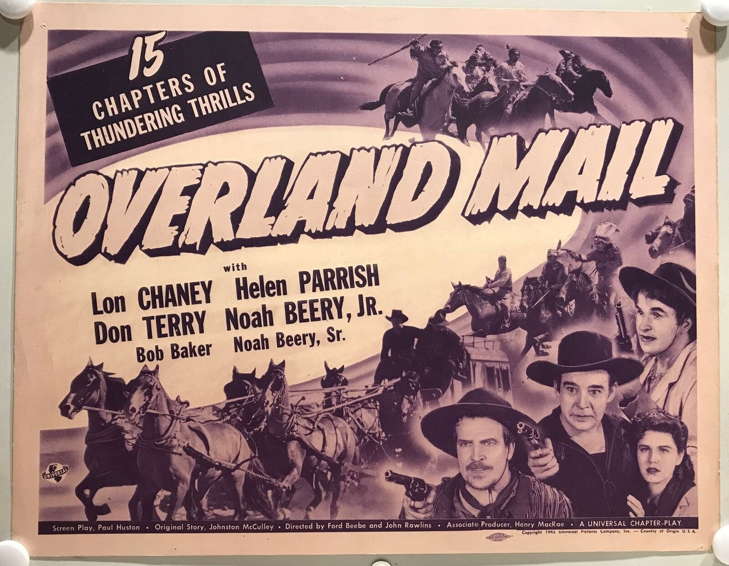 ORIGINAL SERIAL LOBBY CARD - OVERLAND MAIL (a) - 1942 - Main Title card - Lo...