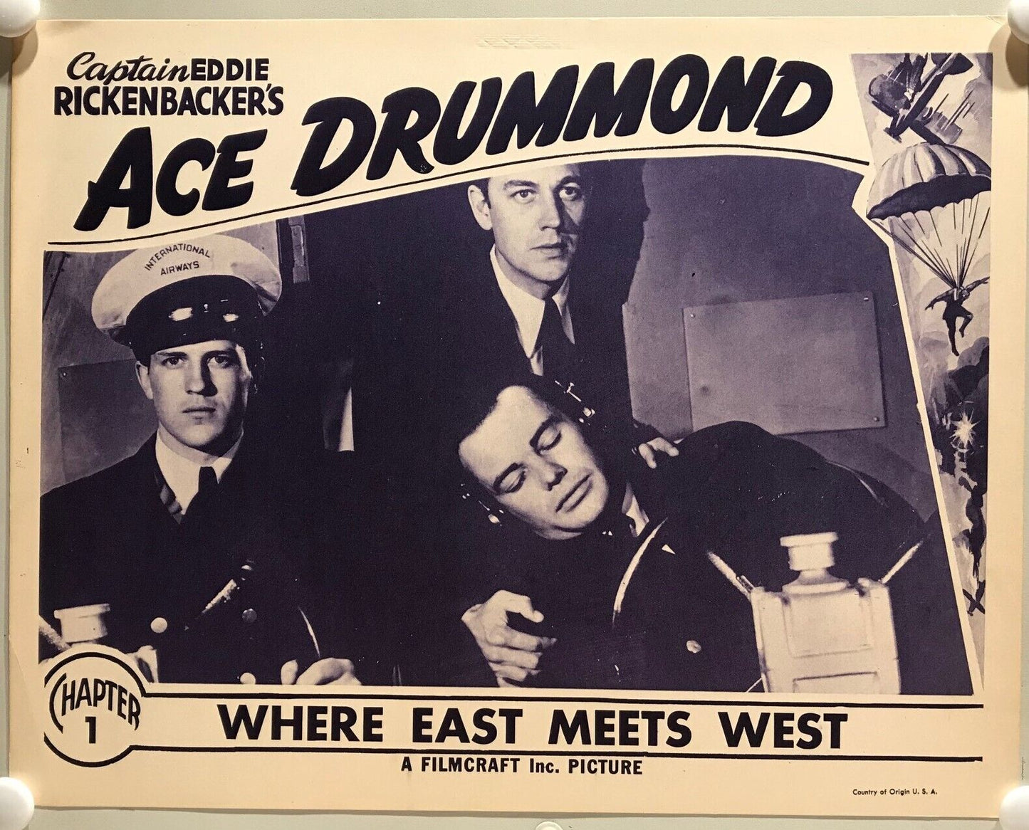 ORIGINAL SERIAL LOBBY CARD - ACE DRUMMOND - 1936 - chapter 1 set of 8 cards