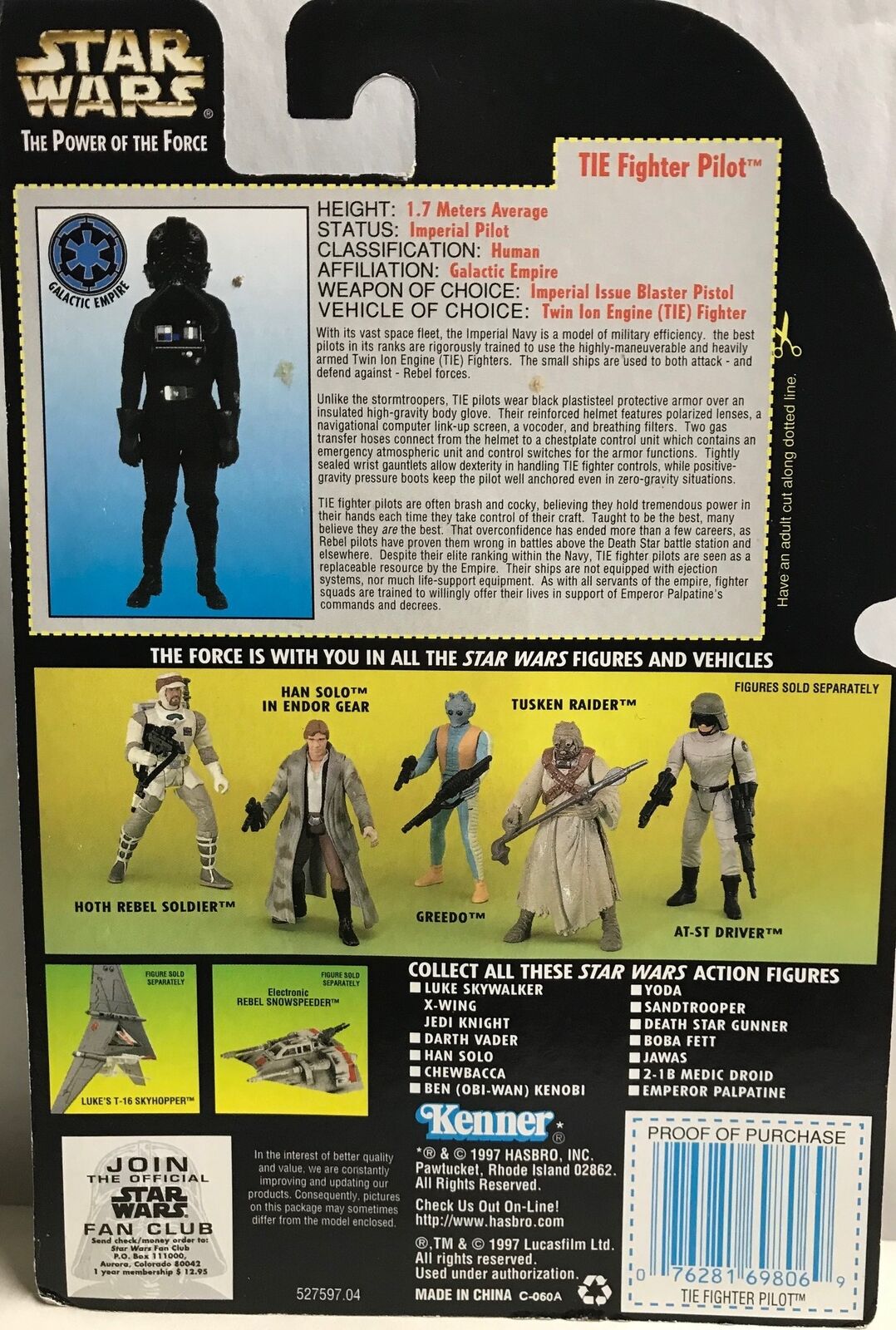 STAR WARS - KENNER - POTF - TIE FIGHTER PILOT - with Imperial Blaster Pistol and Rifle