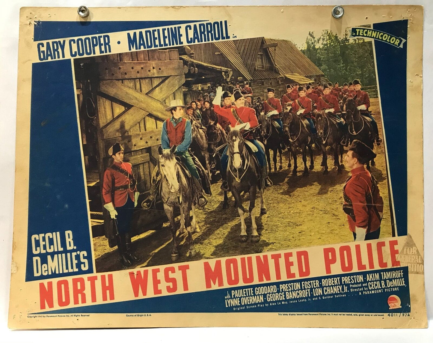 ORIGINAL LOBBY CARD - NORTH WEST MOUNTED POLICE (d) - 1940 - title card
