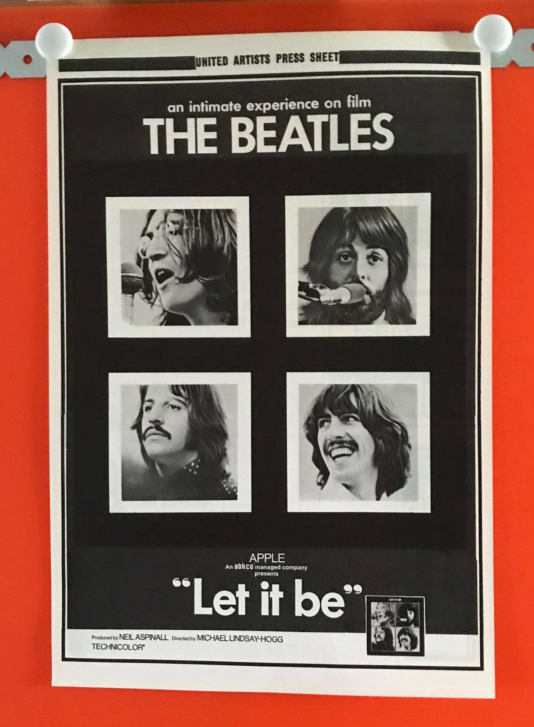 ORIGINAL MOVIE PRESS SHEET - LET IT BE - 1970 - The Beatles