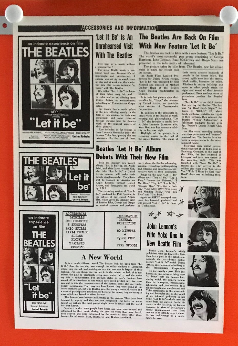 ORIGINAL MOVIE PRESS SHEET - LET IT BE - 1970 - The Beatles