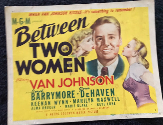 ORIGINAL LOBBY CARD - BETWEEN TWO WOMEN - 1974 - title card -  Van Johnson, Lionel Barrymore, Gloria DeHaven, Keenan Wynn