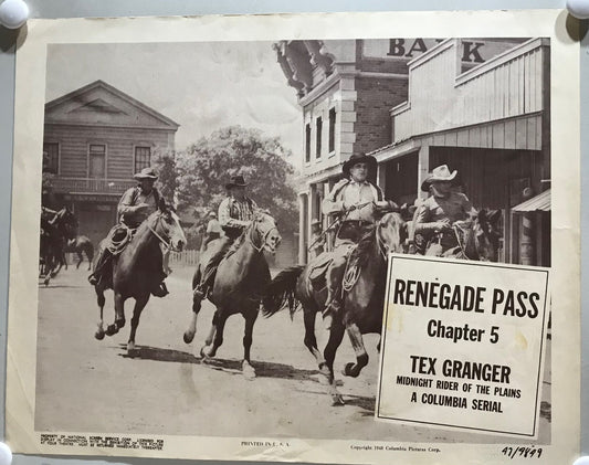 ORIGINAL SERIAL LOBBY CARD - TEX GRANGER: Midnight Rider of the Plains (b) - 1947 -  Ch 5 "Renegade Pass" -  Robert Kellard, Peggy Stewart, Buzz Henry