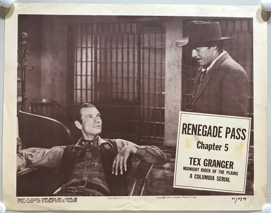 ORIGINAL SERIAL LOBBY CARD - TEX GRANGER: Midnight Rider of the Plains (d) - 1947 -  Ch 5 "Renegade Pass" -  Robert Kellard, Peggy Stewart, Buzz Henry