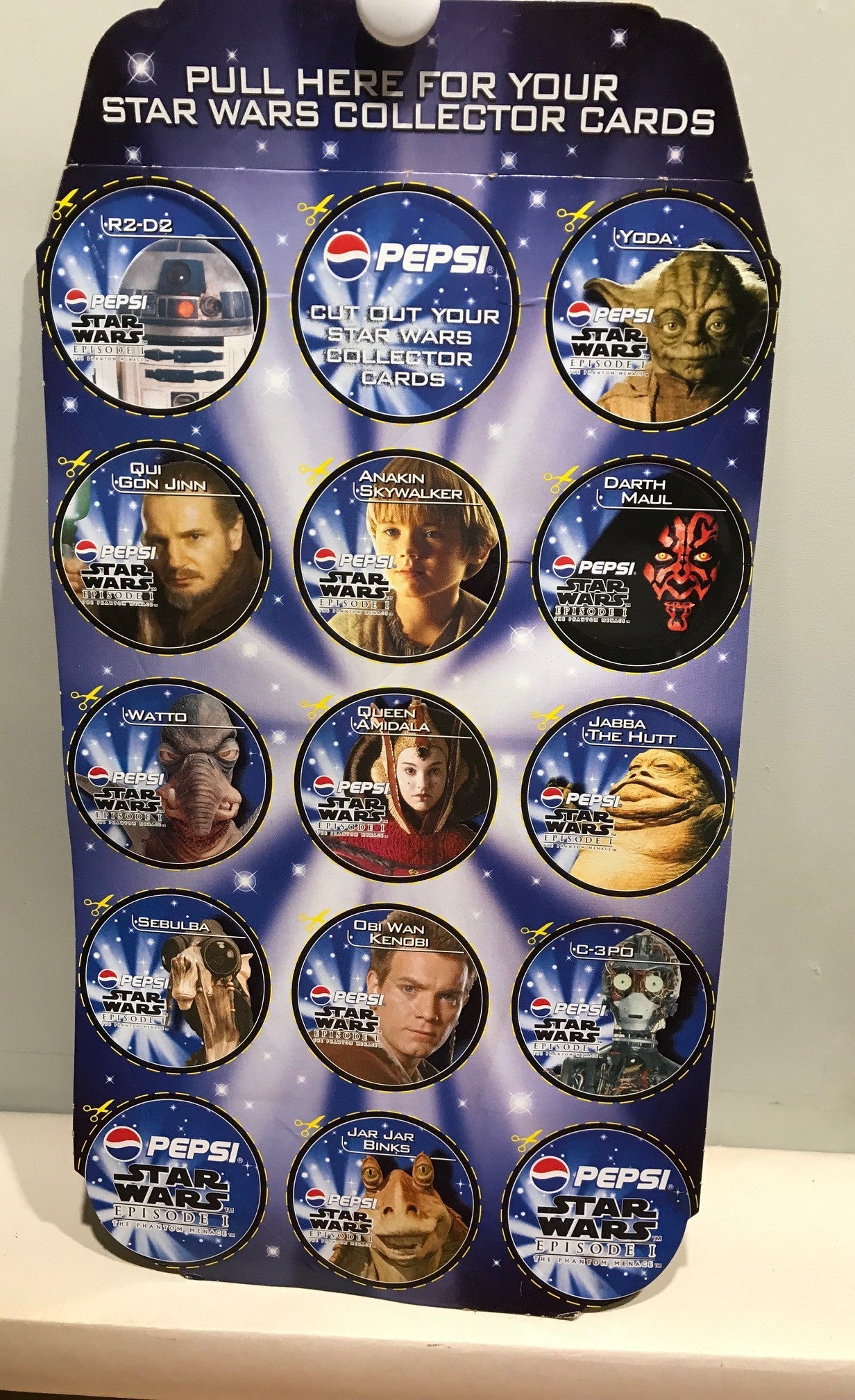 STAR WARS - EPISODE 1 - COLLECTORS CARDS - Sheet of 15 Round Cut Out Cards - PEPSI