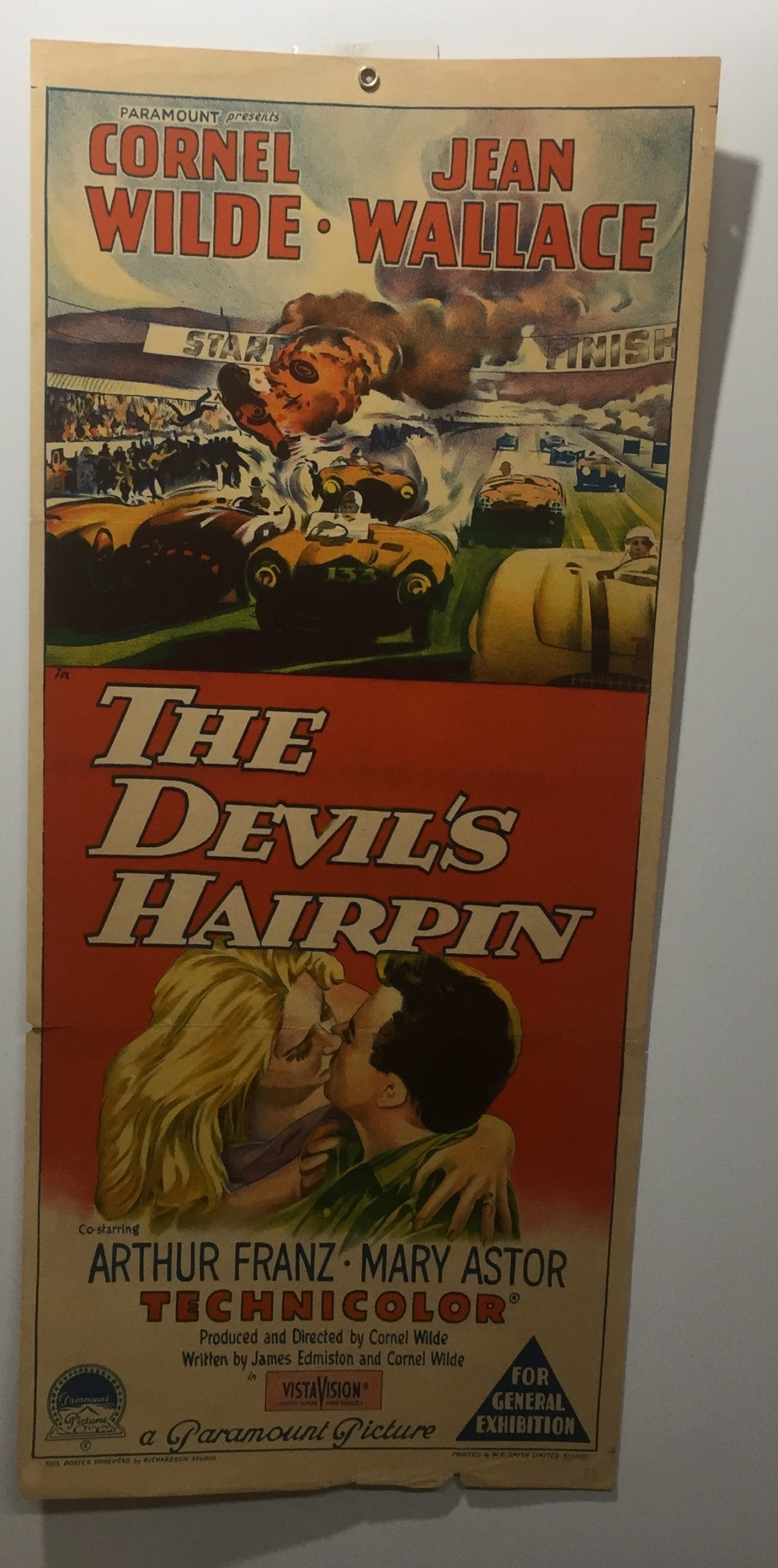 ORIGINAL DAYBILL MOVIE POSTER - THE DEVIL'S HAIRPIN - 1957