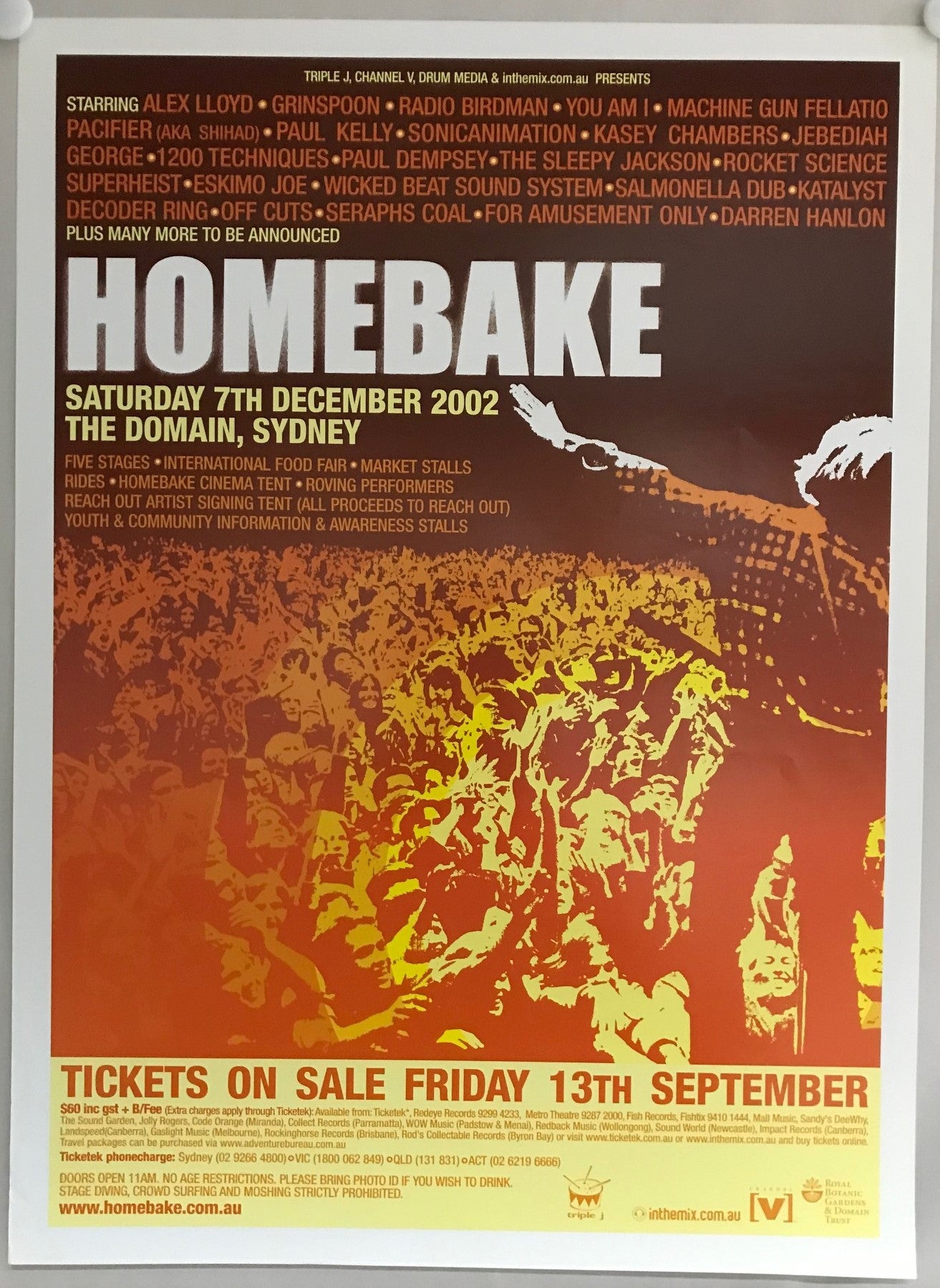 MUSIC PROMO POSTER - HOMEBAKE 2002(a) - ALEX LLOYD, GRINSPOON, RADIO BIRDMAN, YOU AM I