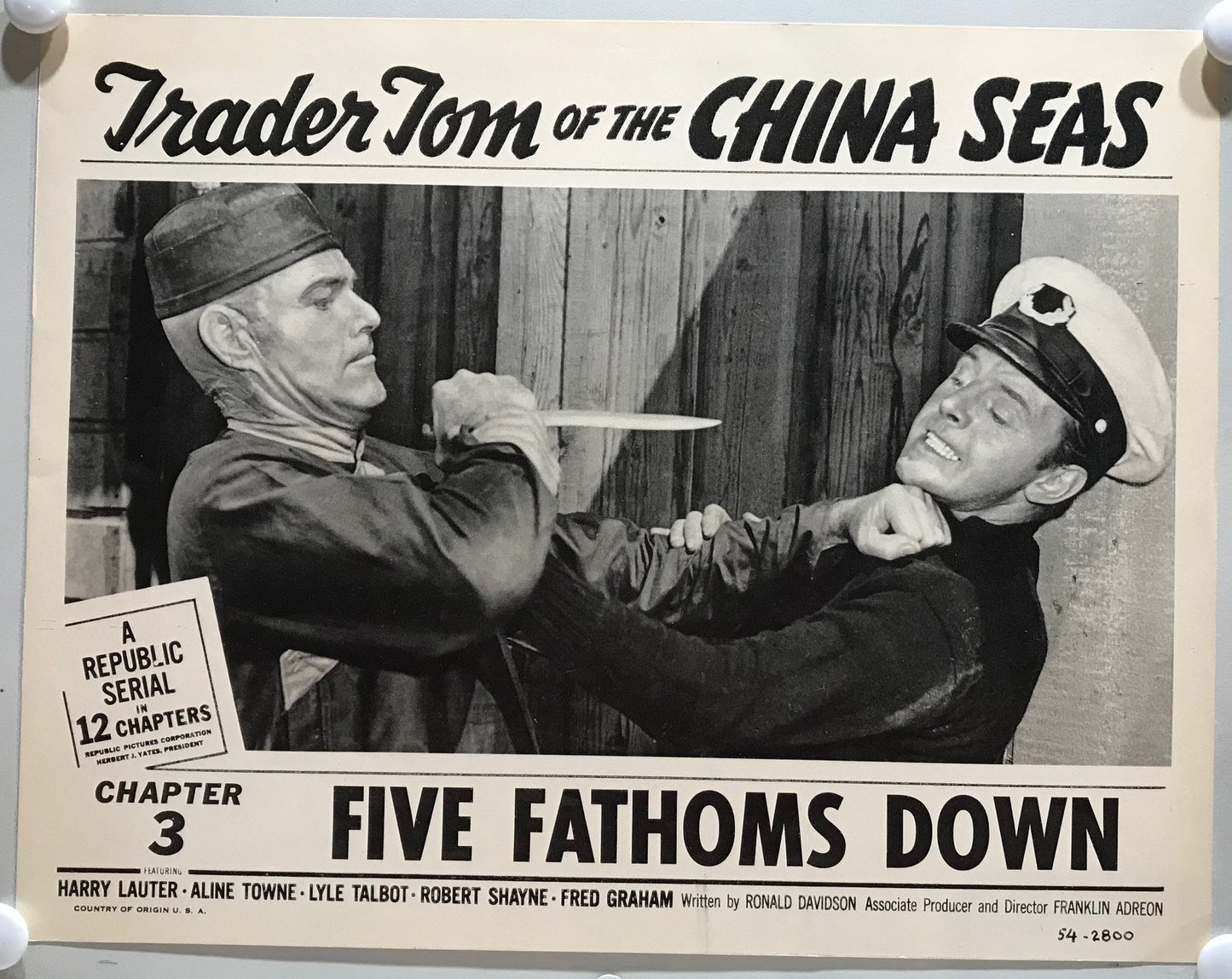 ORIGINAL SERIAL LOBBY CARD - TRADER TOM OF THE CHINA SEAS - 1954 - Ch 3