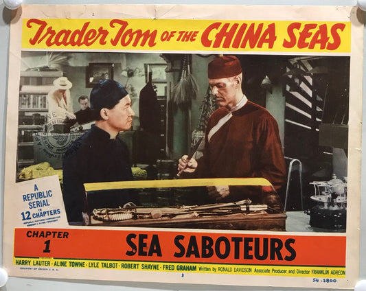 ORIGINAL SERIAL LOBBY CARD - TRADER TOM OF THE CHINA SEAS - 1954 - Ch 1