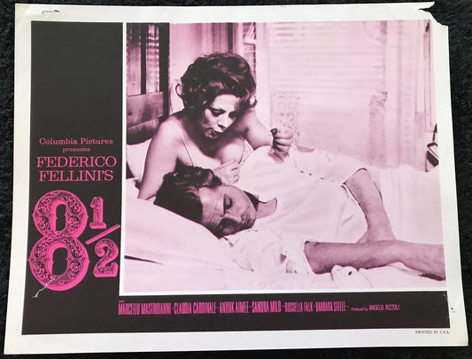 ORIGINAL LOBBY CARDS - 8½ - 1977 - group of 7 cards -  Marcello Mastroianni, Claudia Cardinale, Anouk Aimée, Sandra Milo