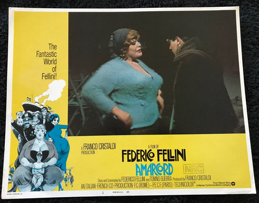 ORIGINAL LOBBY CARDS - AMARCORD - 1973 - group of 7 key cards -  Bruno Zanin, Armando Brancia, Pupella Maggio, Giuseppe Ianigro