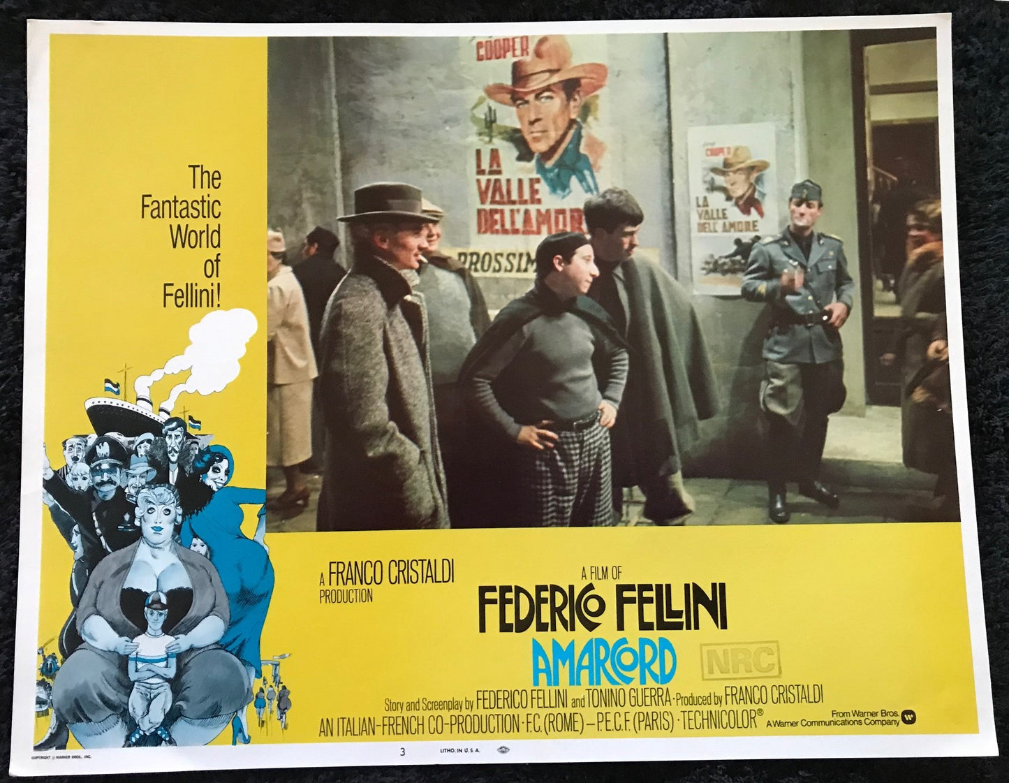 ORIGINAL LOBBY CARDS - AMARCORD - 1973 - group of 7 key cards -  Bruno Zanin, Armando Brancia, Pupella Maggio, Giuseppe Ianigro