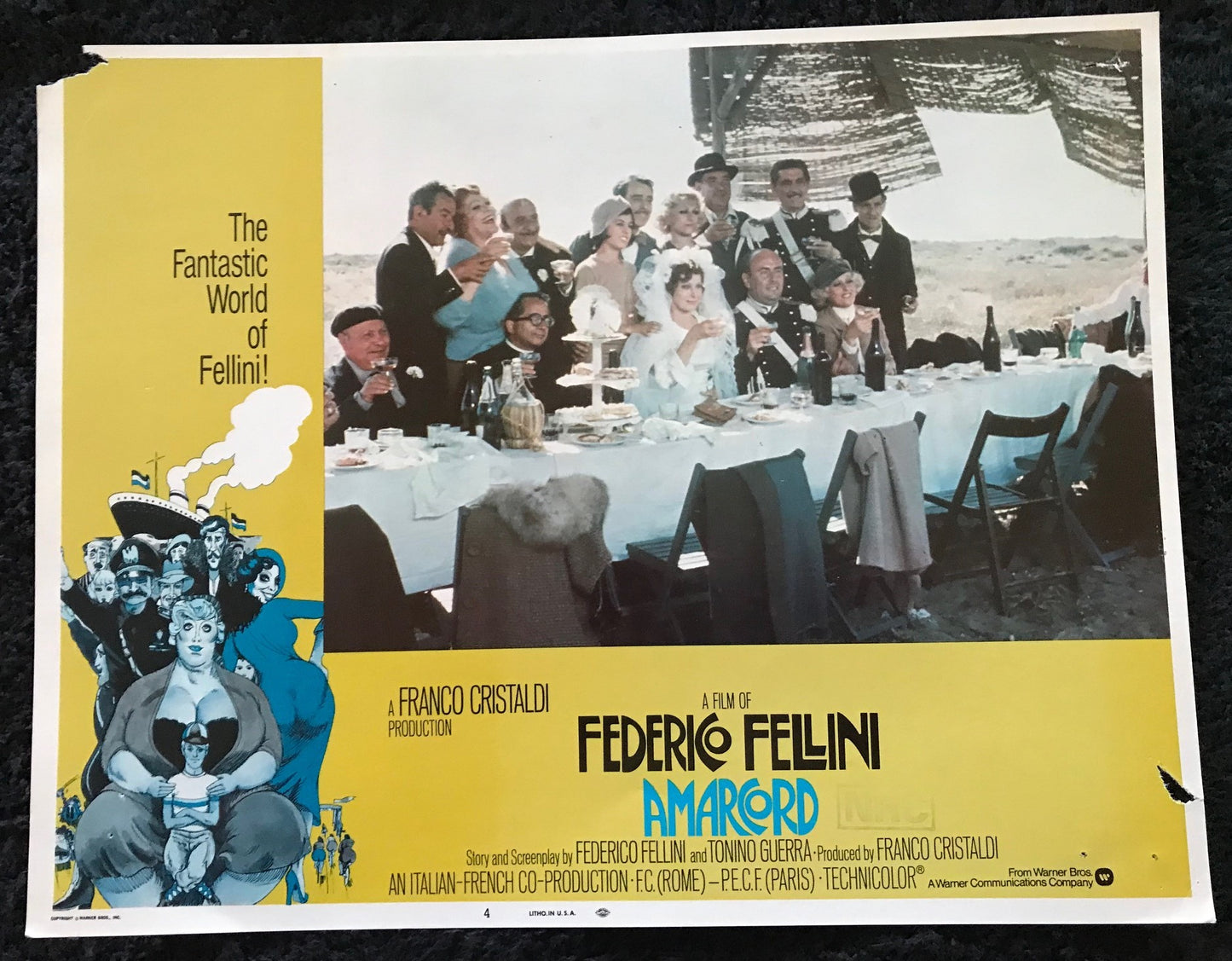 ORIGINAL LOBBY CARDS - AMARCORD - 1973 - group of 7 key cards -  Bruno Zanin, Armando Brancia, Pupella Maggio, Giuseppe Ianigro