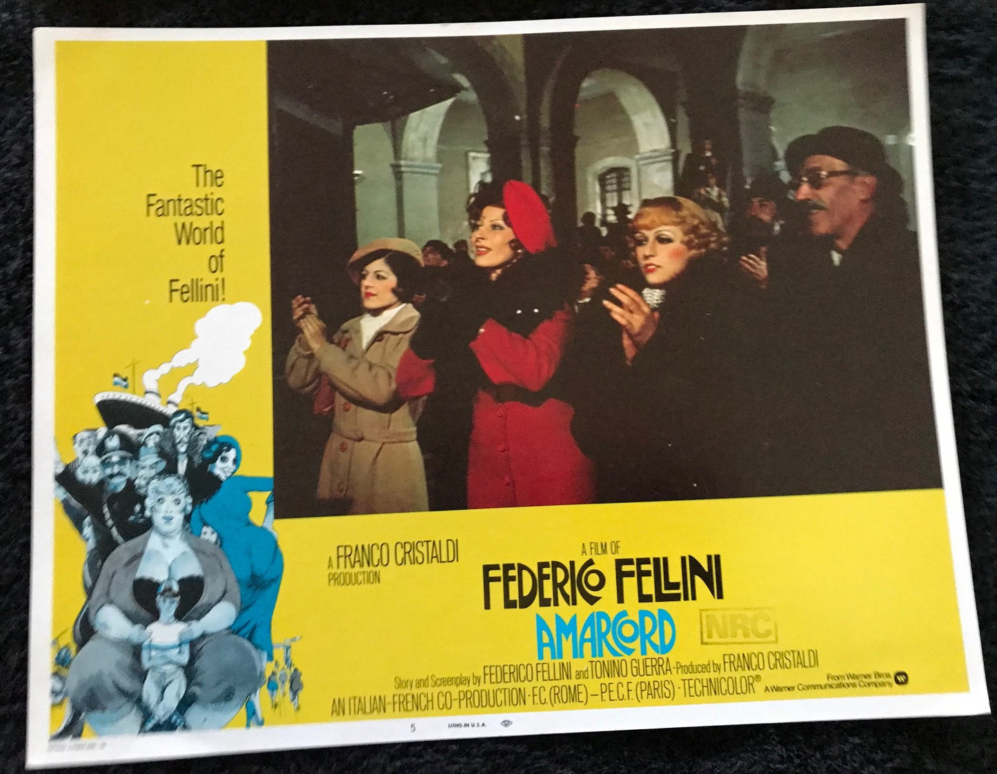 ORIGINAL LOBBY CARDS - AMARCORD - 1973 - group of 7 key cards -  Bruno Zanin, Armando Brancia, Pupella Maggio, Giuseppe Ianigro