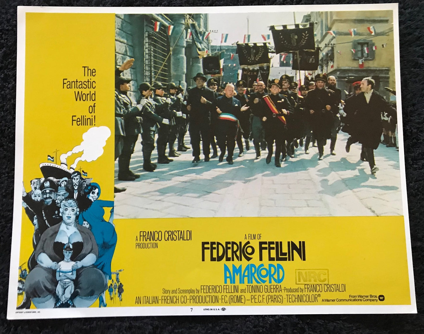 ORIGINAL LOBBY CARDS - AMARCORD - 1973 - group of 7 key cards -  Bruno Zanin, Armando Brancia, Pupella Maggio, Giuseppe Ianigro