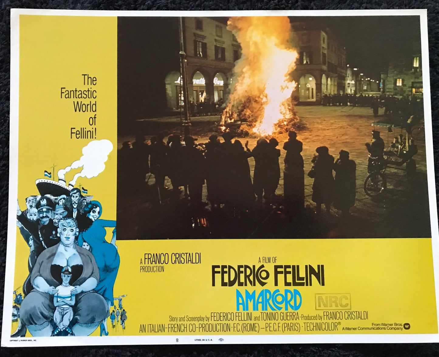 ORIGINAL LOBBY CARDS - AMARCORD - 1973 - group of 7 key cards -  Bruno Zanin, Armando Brancia, Pupella Maggio, Giuseppe Ianigro