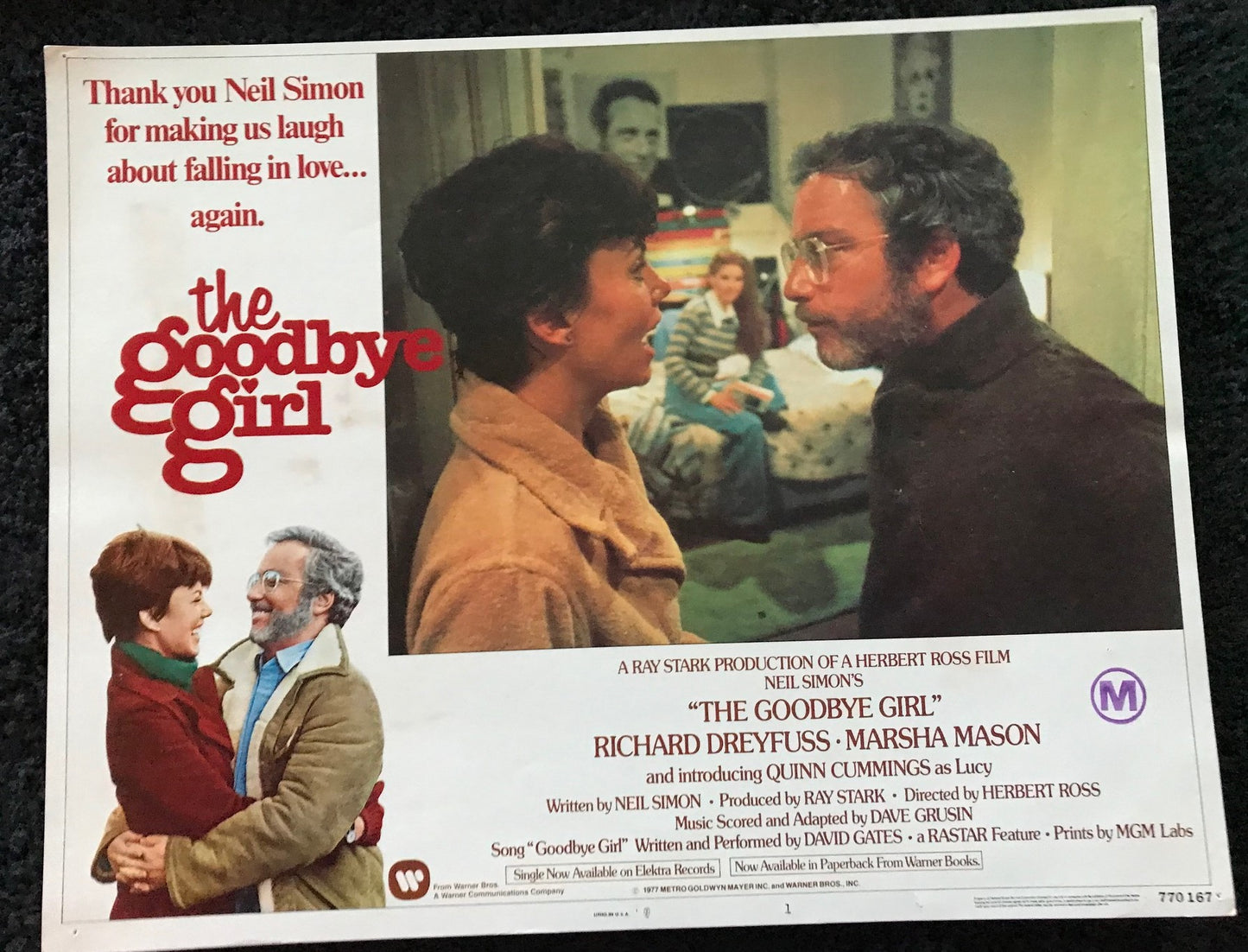 ORIGINAL LOBBY CARDS - THE GOODBYE GIRL - 1977 - group of 7 cards -  Richard Dreyfuss, Marsha Mason, Quinn Cummings, Paul Benedict