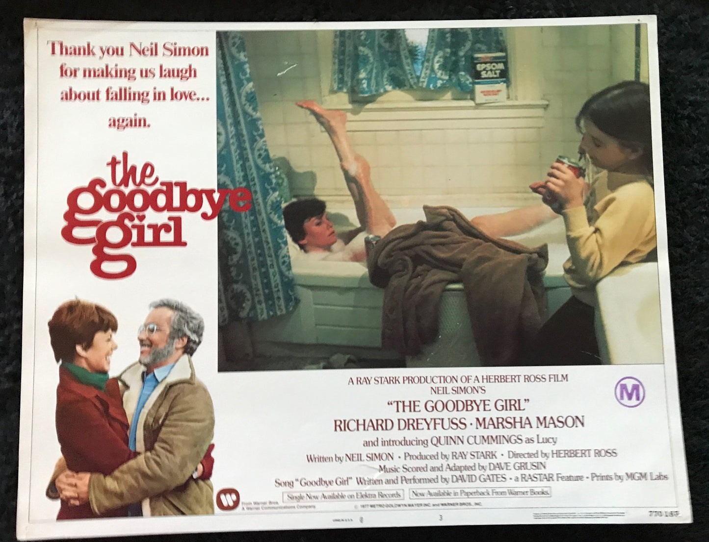 ORIGINAL LOBBY CARDS - THE GOODBYE GIRL - 1977 - group of 7 cards -  Richard Dreyfuss, Marsha Mason, Quinn Cummings, Paul Benedict