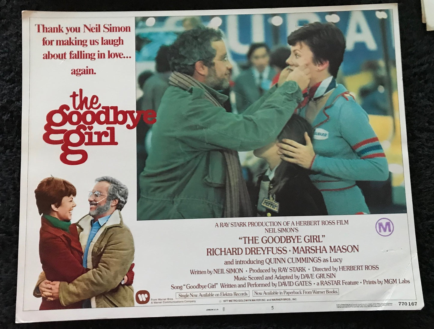 ORIGINAL LOBBY CARDS - THE GOODBYE GIRL - 1977 - group of 7 cards -  Richard Dreyfuss, Marsha Mason, Quinn Cummings, Paul Benedict