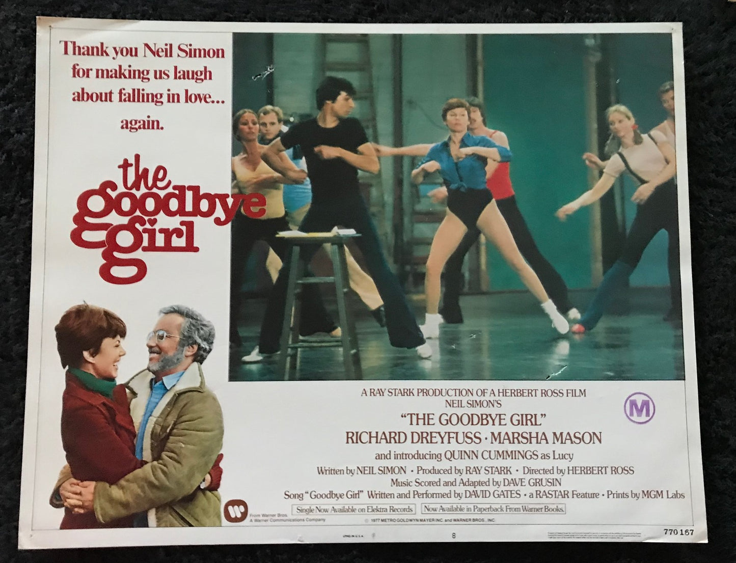 ORIGINAL LOBBY CARDS - THE GOODBYE GIRL - 1977 - group of 7 cards -  Richard Dreyfuss, Marsha Mason, Quinn Cummings, Paul Benedict