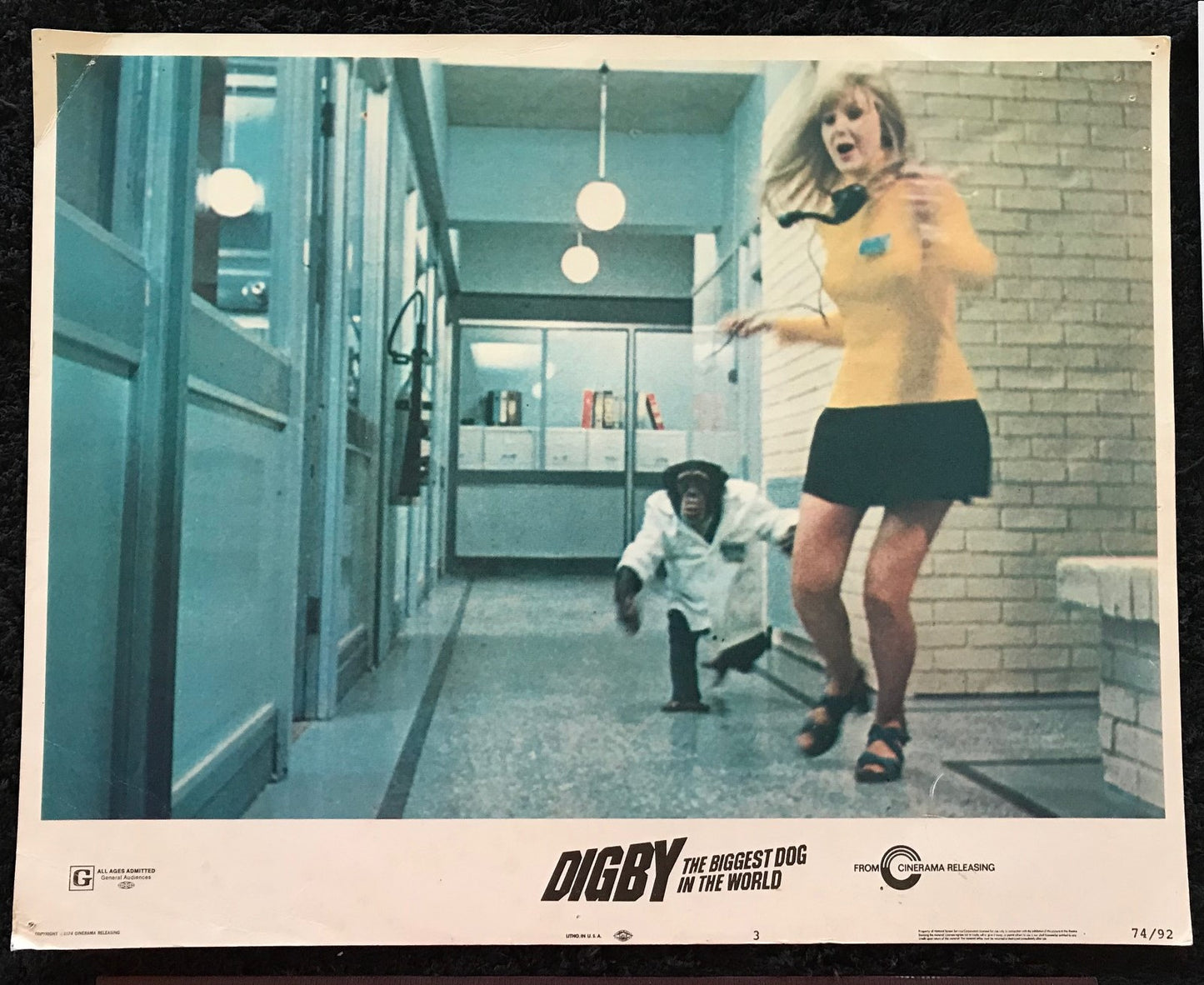 ORIGINAL LOBBY CARDS - DIGBY, THE BIGGEST DOG IN THE WORLD - 1974 - group of 7 cards -  Jim Dale, Spike Milligan, Angela Douglas, John Bluthal