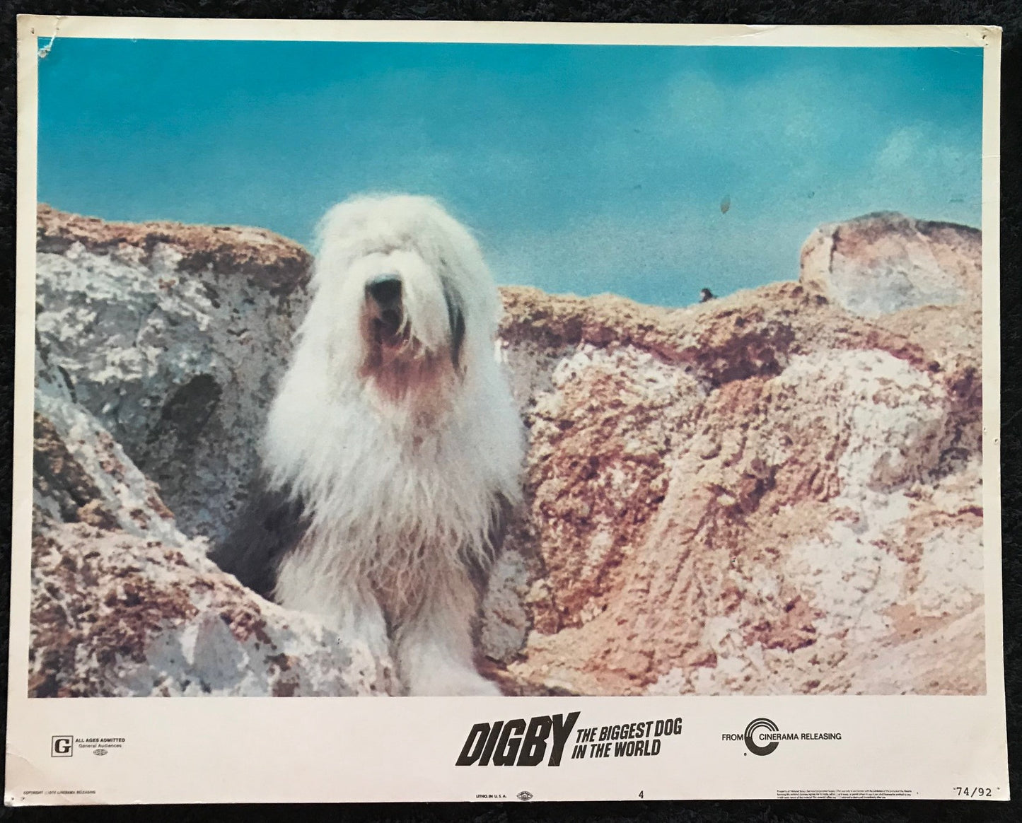 ORIGINAL LOBBY CARDS - DIGBY, THE BIGGEST DOG IN THE WORLD - 1974 - group of 7 cards -  Jim Dale, Spike Milligan, Angela Douglas, John Bluthal