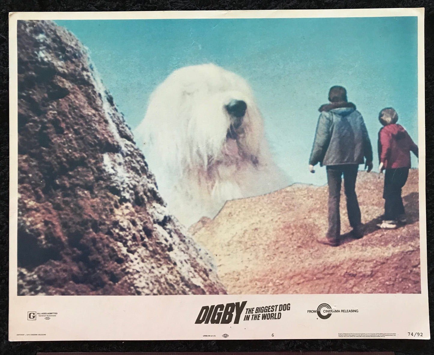 ORIGINAL LOBBY CARDS - DIGBY, THE BIGGEST DOG IN THE WORLD - 1974 - group of 7 cards -  Jim Dale, Spike Milligan, Angela Douglas, John Bluthal