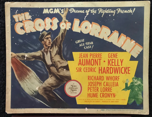 ORIGINAL LOBBY CARD - THE CROSS OF LORRAINE - 1944 - title card -  Jean-Pierre Aumont, Gene Kelly, Cedric Hardwicke, Peter Lorre
