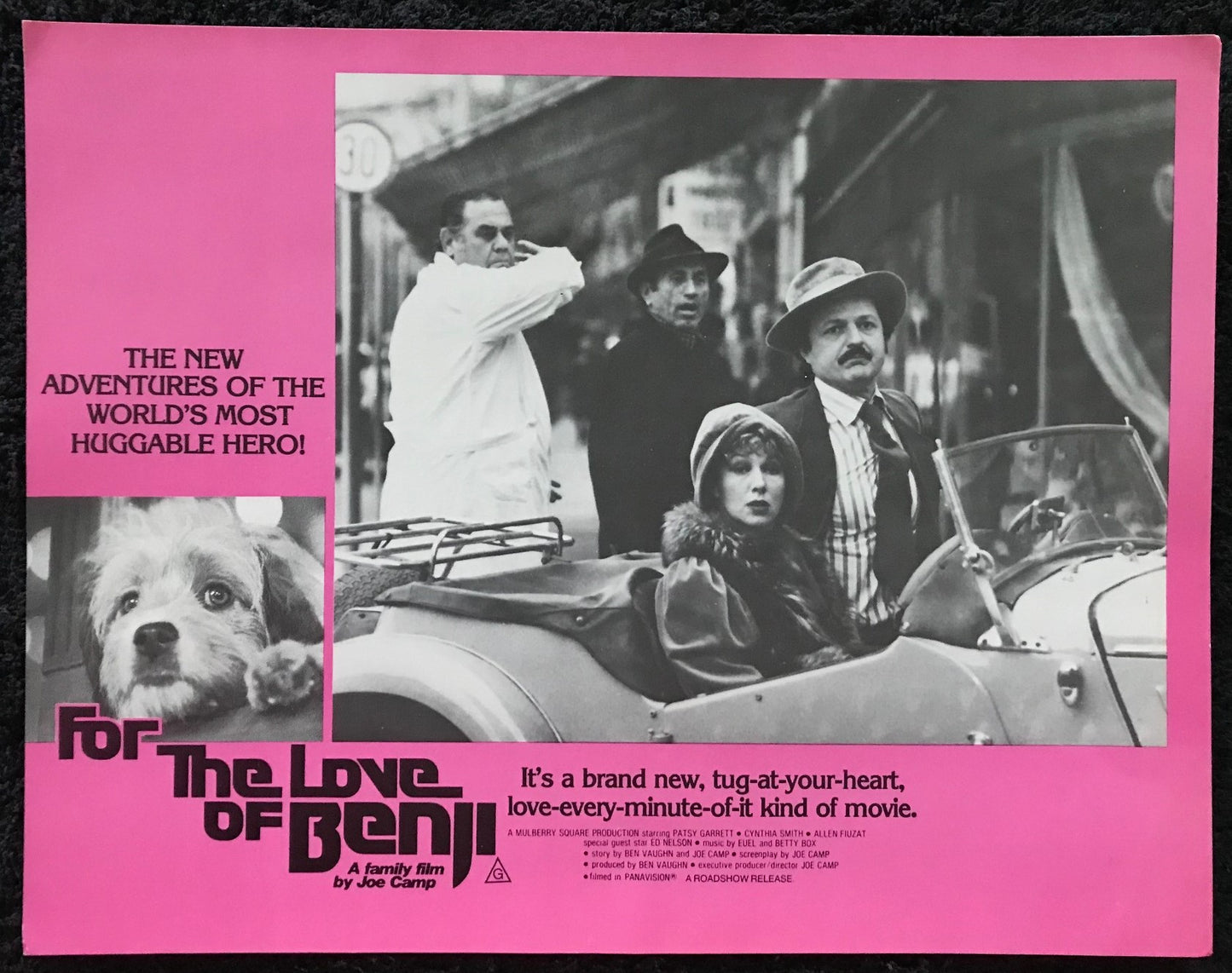 ORIGINAL LOBBY CARDS - FOR THE LOVE OF BENJI - 1977 - group of 5 cards -  Benjean, Patsy Garrett, Cynthia Smith, Allen Fiuzat, Ed Nelson