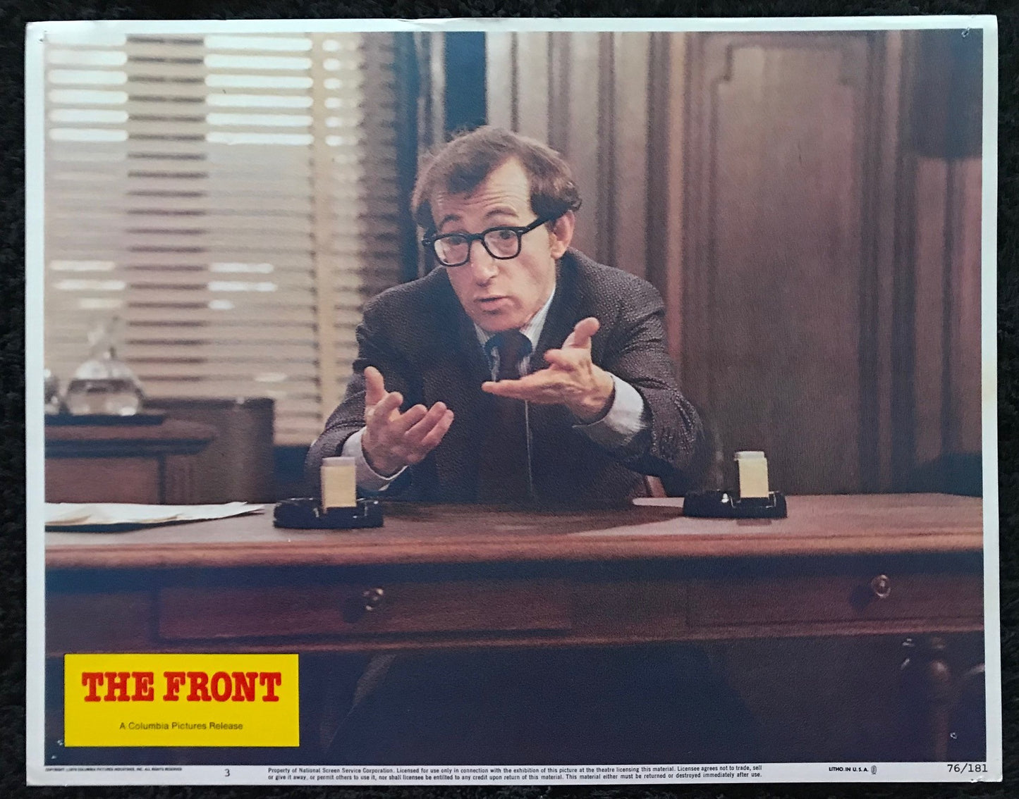 ORIGINAL LOBBY CARD - THE FRONT (d) - 1976- #3 key card -  Woody Allen, Zero Mostel, Herschel Bernardi, Michael Murphy