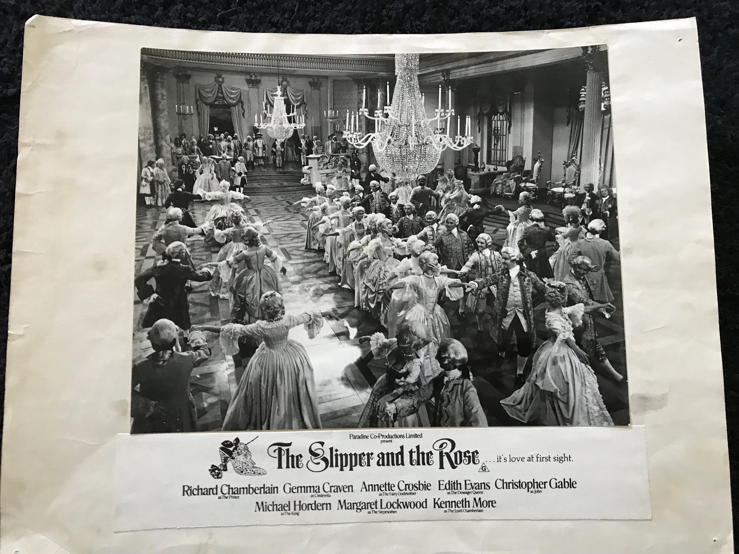 ORIGINAL MOVIE STILL - THE SLIPPER AND THE ROSE: The Story of Cinderella - 1976 - large (b&w) -  Richard Chamberlain, Gemma Craven, Annette Crosbie, Edith Evans, Christopher Gable