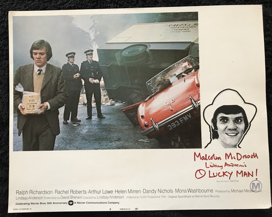 ORIGINAL LOBBY CARD - O LUCKY MAN!  - 1973 - #4 card -  Malcolm McDowell, Ralph Richardson, Rachel Roberts, Arthur Lowe, Helen Mirren