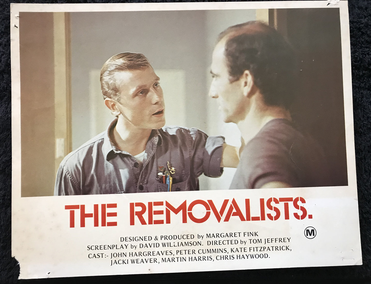 ORIGINAL LOBBY CARDS - THE REMOVALISTS - 1975 - Australian - group of 6 cards -  John Hargreaves, Peter Cummins, Kate Fitzpatrick, Jacki Weaver