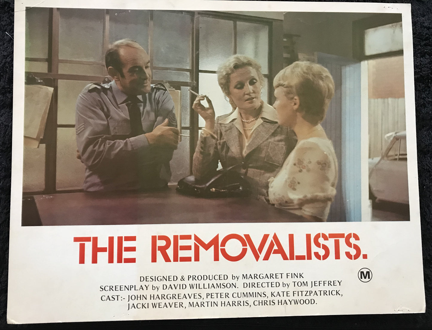 ORIGINAL LOBBY CARDS - THE REMOVALISTS - 1975 - Australian - group of 6 cards -  John Hargreaves, Peter Cummins, Kate Fitzpatrick, Jacki Weaver