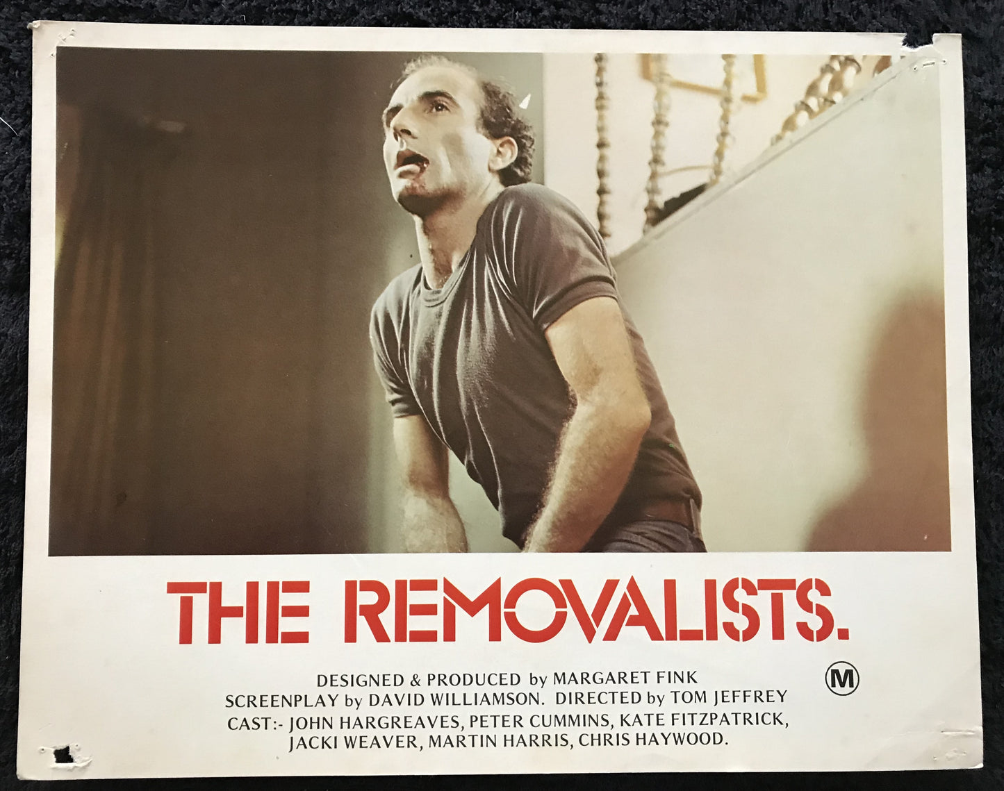 ORIGINAL LOBBY CARDS - THE REMOVALISTS - 1975 - Australian - group of 6 cards -  John Hargreaves, Peter Cummins, Kate Fitzpatrick, Jacki Weaver