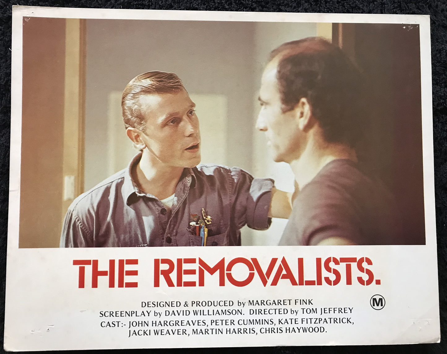 ORIGINAL LOBBY CARDS - THE REMOVALISTS - 1975 - Australian - group of 6 cards -  John Hargreaves, Peter Cummins, Kate Fitzpatrick, Jacki Weaver