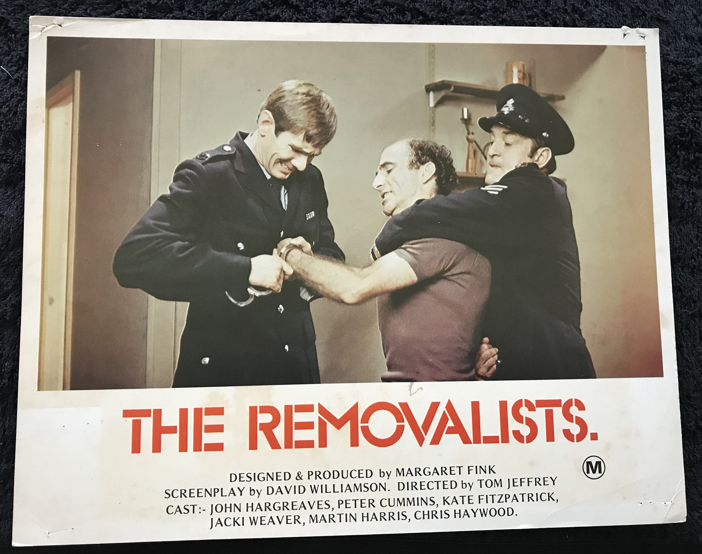 ORIGINAL LOBBY CARDS - THE REMOVALISTS - 1975 - Australian - group of 6 cards -  John Hargreaves, Peter Cummins, Kate Fitzpatrick, Jacki Weaver