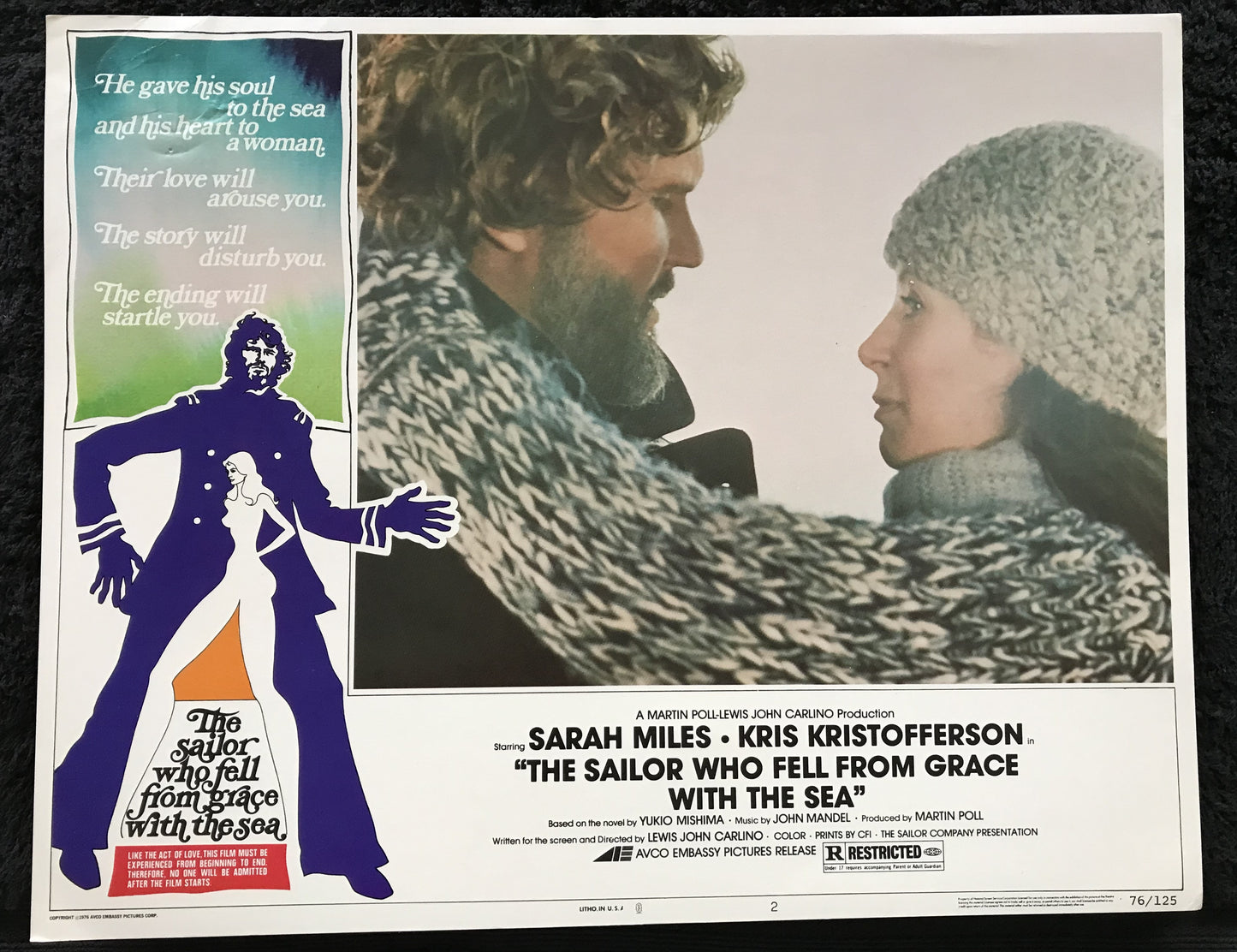 ORIGINAL LOBBY CARDS - THE SAILOR WHO FELL FROM GRACE WITH THE SEA - 1976 - group of 7 cards -  Sarah Miles, Kris Kristofferson, Jonathan Kahn, Margo Cunningham