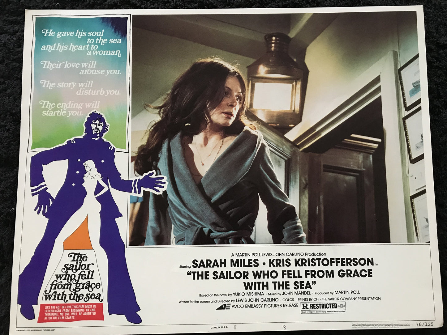 ORIGINAL LOBBY CARDS - THE SAILOR WHO FELL FROM GRACE WITH THE SEA - 1976 - group of 7 cards -  Sarah Miles, Kris Kristofferson, Jonathan Kahn, Margo Cunningham