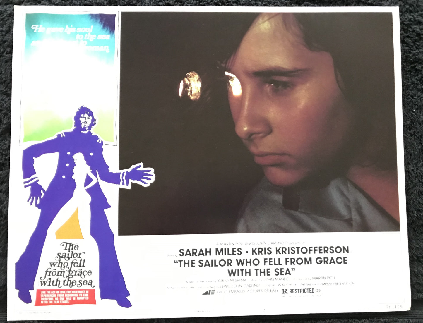 ORIGINAL LOBBY CARDS - THE SAILOR WHO FELL FROM GRACE WITH THE SEA - 1976 - group of 7 cards -  Sarah Miles, Kris Kristofferson, Jonathan Kahn, Margo Cunningham