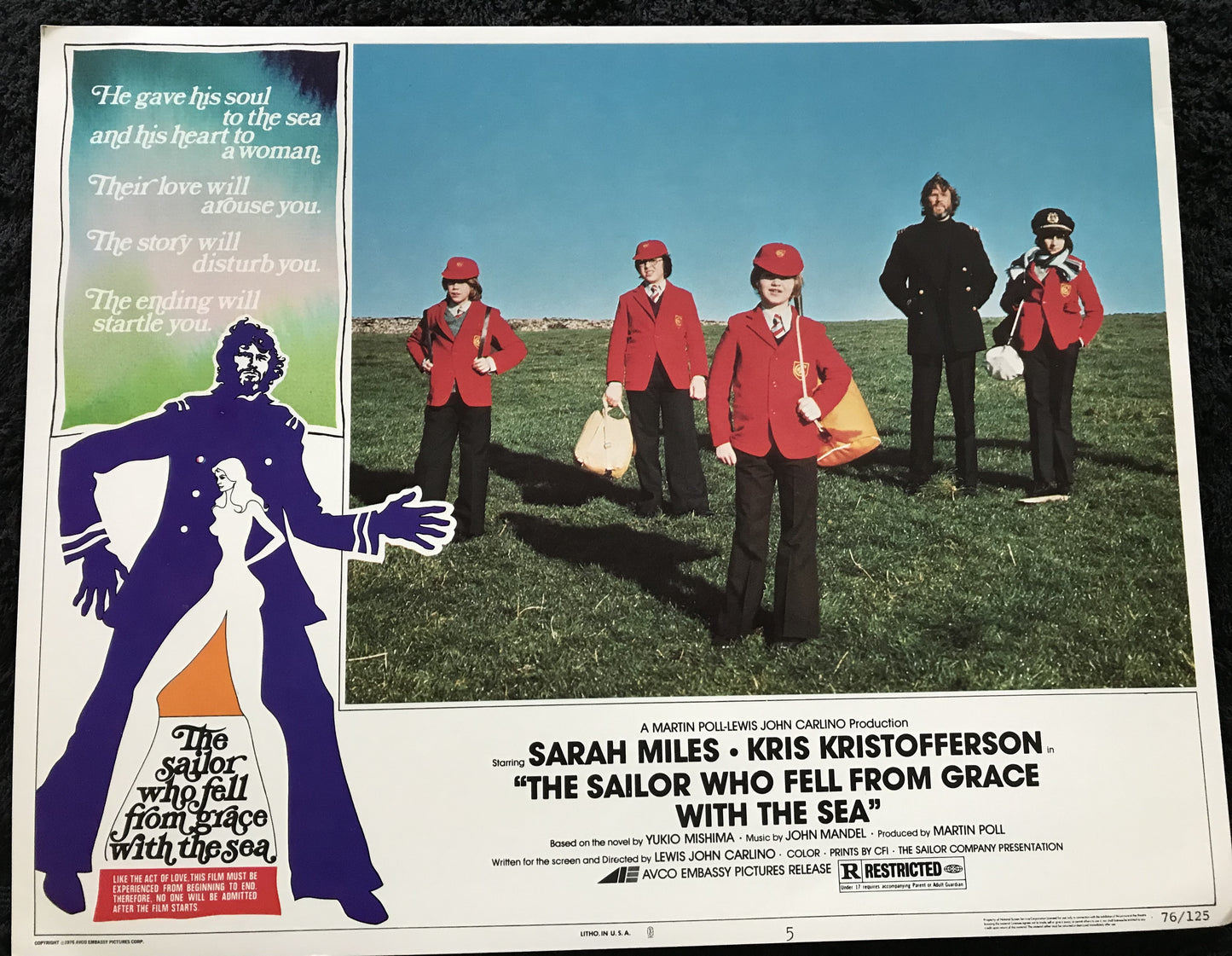 ORIGINAL LOBBY CARDS - THE SAILOR WHO FELL FROM GRACE WITH THE SEA - 1976 - group of 7 cards -  Sarah Miles, Kris Kristofferson, Jonathan Kahn, Margo Cunningham