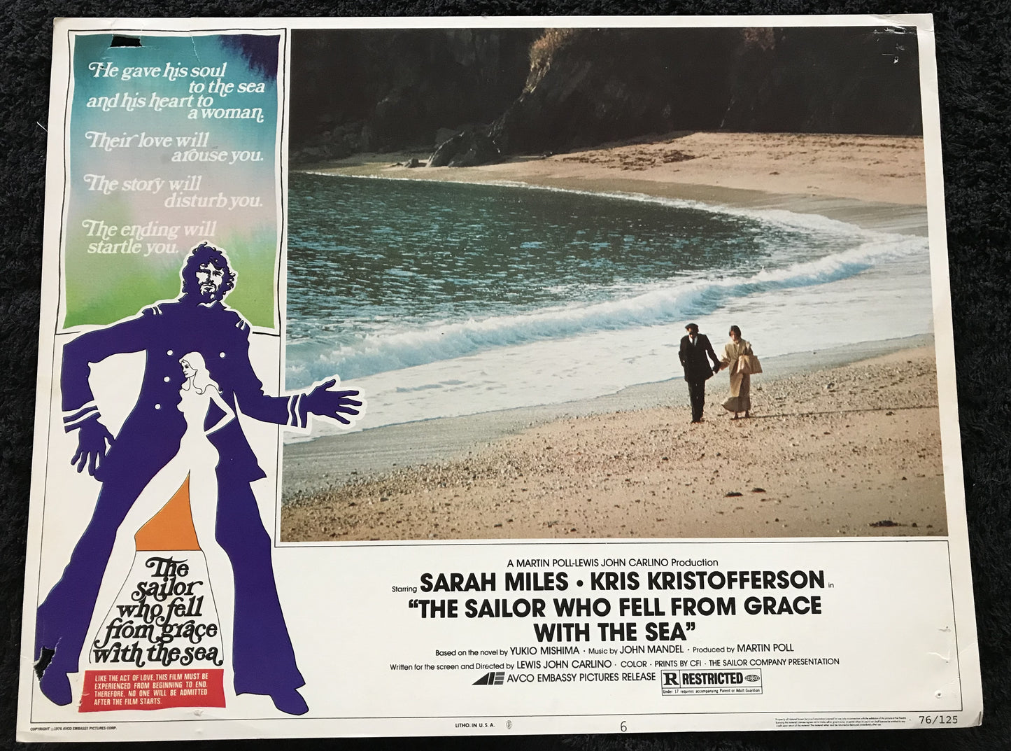 ORIGINAL LOBBY CARDS - THE SAILOR WHO FELL FROM GRACE WITH THE SEA - 1976 - group of 7 cards -  Sarah Miles, Kris Kristofferson, Jonathan Kahn, Margo Cunningham