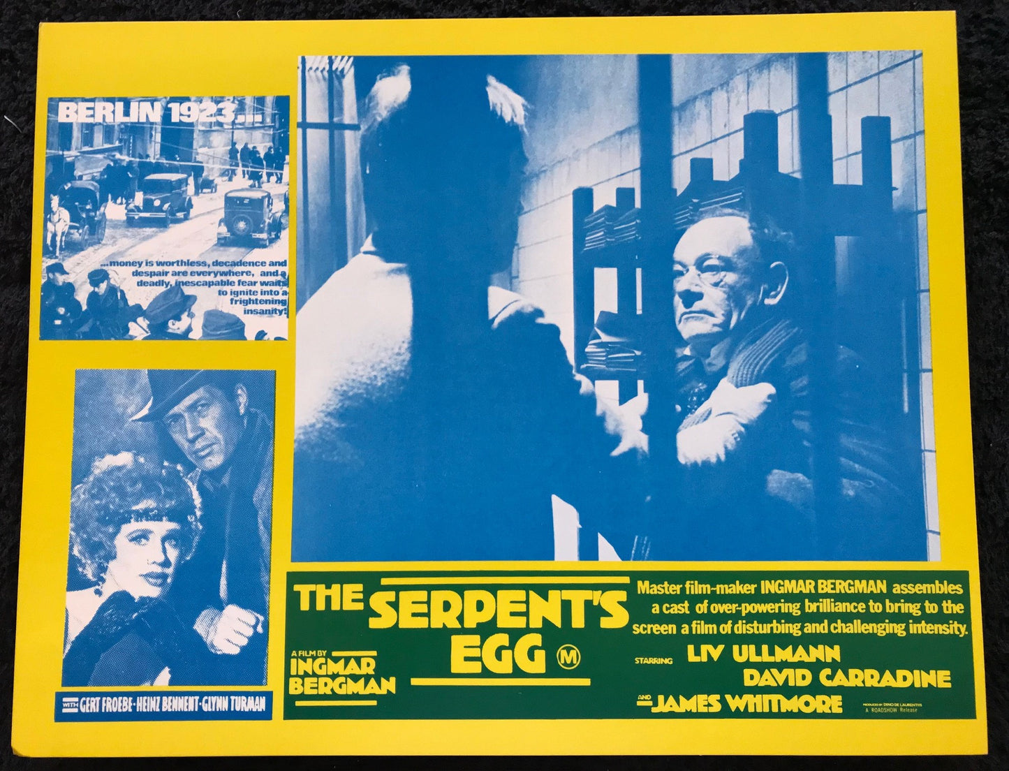 ORIGINAL LOBBY CARDS - THE SERPENT'S EGG - 1977 - set of 8 cards -  David Carradine, Liv Ullmann, Gert Fröbe, Heinz Bennent