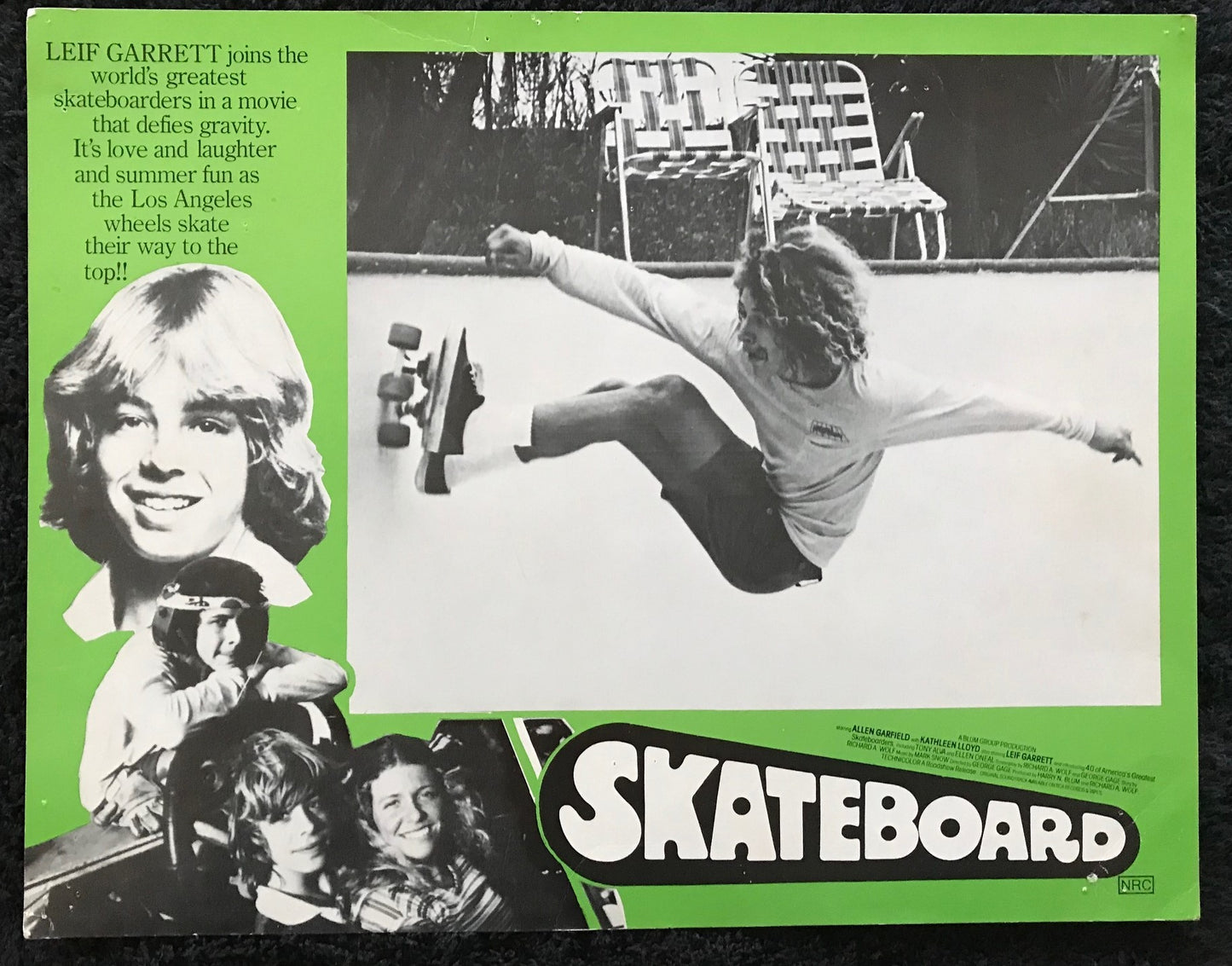 ORIGINAL LOBBY CARDS - SKATEBOARD - 1978 - group of 7 cards -  Leif Garrett, Allen Garfield, Kathleen Lloyd, Tony Alva