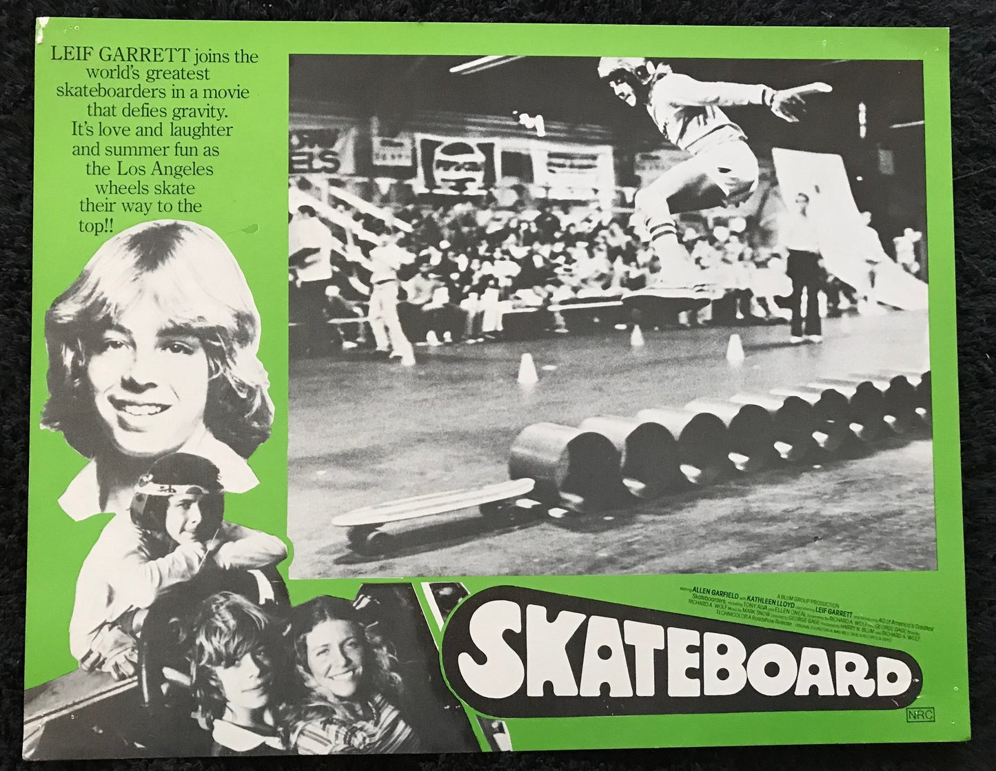 ORIGINAL LOBBY CARDS - SKATEBOARD - 1978 - group of 7 cards -  Leif Garrett, Allen Garfield, Kathleen Lloyd, Tony Alva