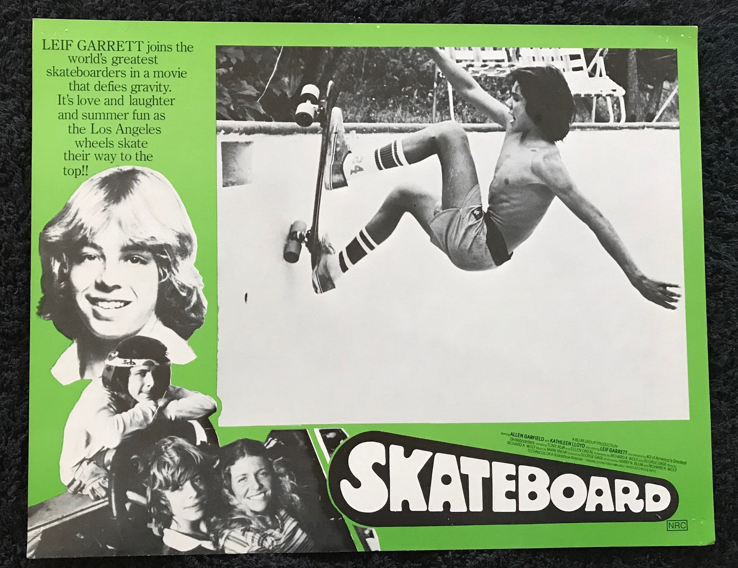 ORIGINAL LOBBY CARDS - SKATEBOARD - 1978 - group of 7 cards -  Leif Garrett, Allen Garfield, Kathleen Lloyd, Tony Alva