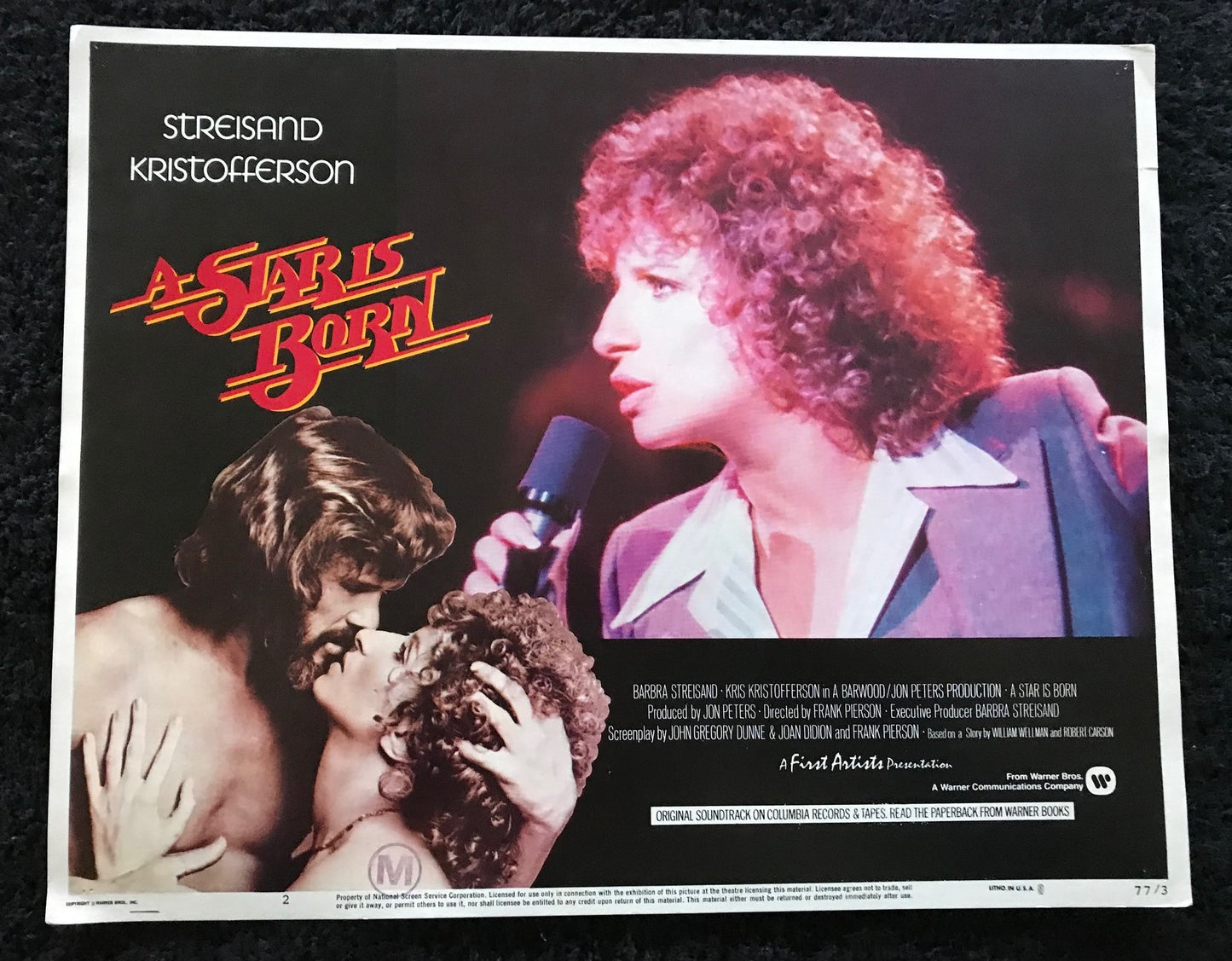 ORIGINAL LOBBY CARDS - A STAR IS BORN - 1977 - set of 8 cards -  Barbra Streisand, Kris Kristofferson, Gary Busey, Oliver Clark.