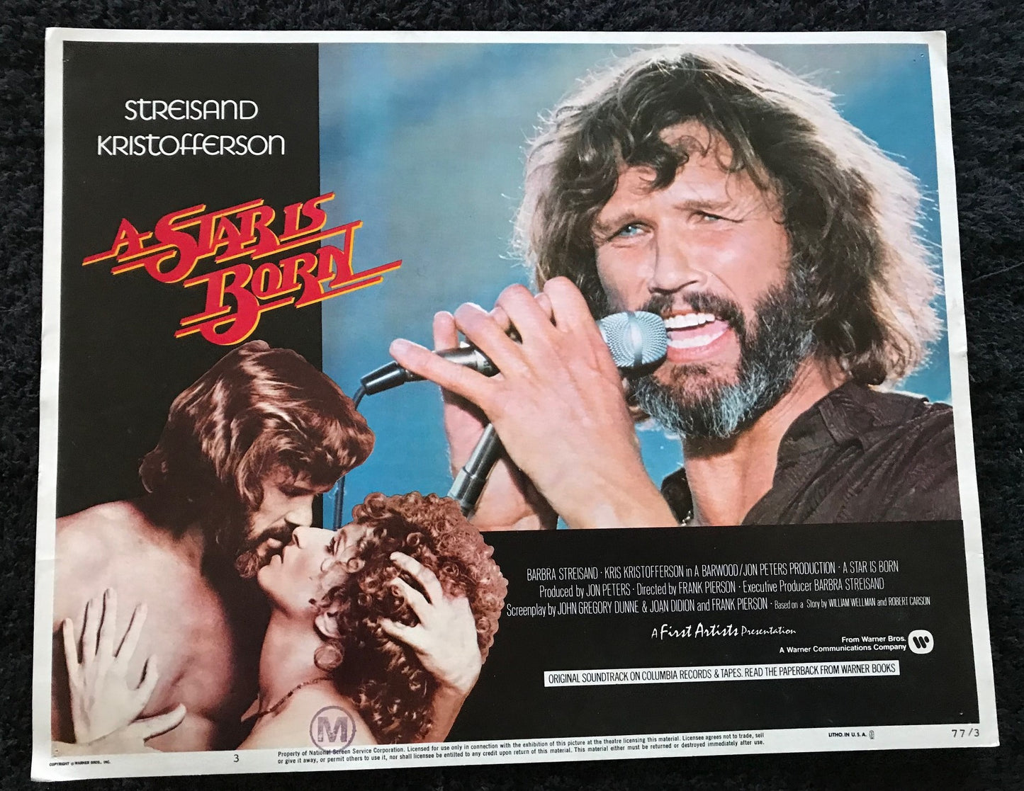 ORIGINAL LOBBY CARDS - A STAR IS BORN - 1977 - set of 8 cards -  Barbra Streisand, Kris Kristofferson, Gary Busey, Oliver Clark.